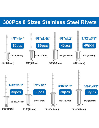 Kit de Remaches de Acero Inoxidable 600 Pcs smseace 9 Tamaños