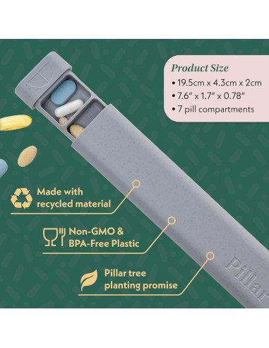 Organizador de Pastillas Pilar Secuencia 7 Días Libre de BPA Gris Frío