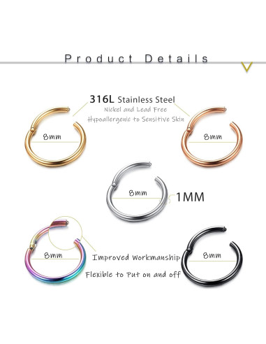 10 Aros de Septum Besteel Acero Quirúrgico 316L 8/10/12MM