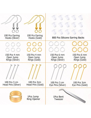 Kit de Fabricación de Pendientes Modacraft 2000 Piezas Hipoalergénico