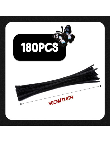 180 Limpiadores de Tubos Chenille Negros SHWAKK 30 cm Manualidades