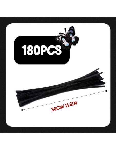 180 Limpiadores de Tubos Chenille Negros SHWAKK 30 cm Manualidades