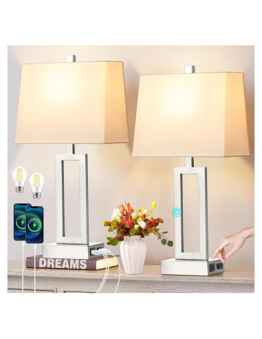 Lámpara de Mesa Táctil LOLIKIT Plata Regulable 3 Niveles USB