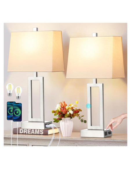 Lámpara de Mesa Táctil LOLIKIT Plata Regulable 3 Niveles USB