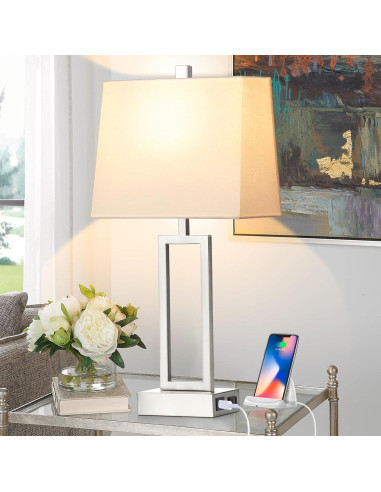 Lámpara de Mesa Táctil LOLIKIT Plata Regulable 3 Niveles USB