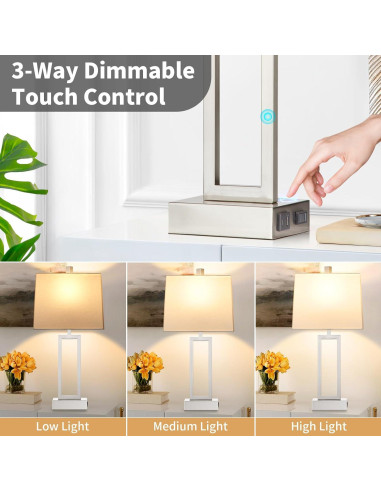 Lámpara de Mesa Táctil LOLIKIT Plata Regulable 3 Niveles USB