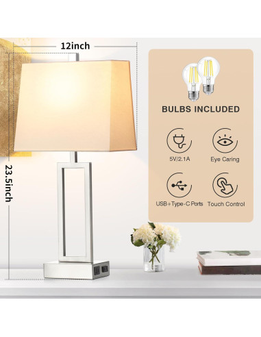 Lámpara de Mesa Táctil LOLIKIT Plata Regulable 3 Niveles USB