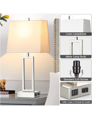 Lámpara de Mesa Táctil LOLIKIT Plata Regulable 3 Niveles USB