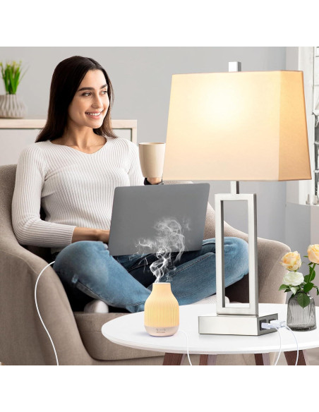 Lámpara de Mesa Táctil LOLIKIT Plata Regulable 3 Niveles USB