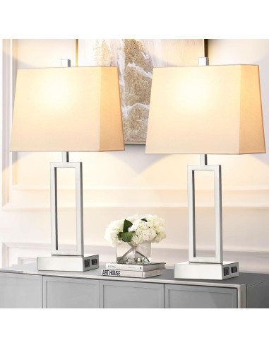 Lámpara de Mesa Táctil LOLIKIT Plata Regulable 3 Niveles USB