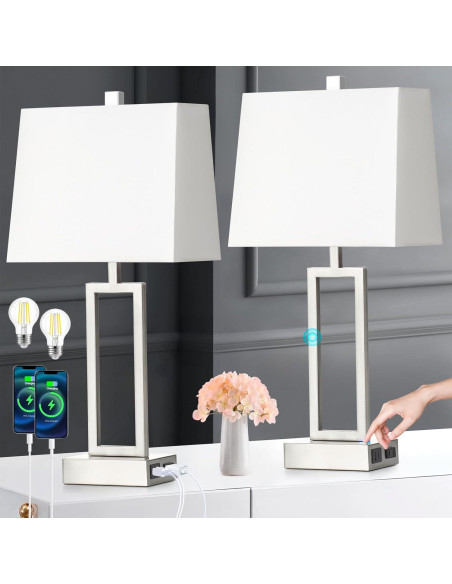 Lámpara de Mesa Táctil LOLIKIT Plata Regulable 3 Niveles USB