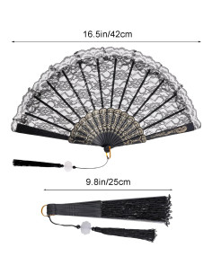 Abanico de Mano Plegable Jmkcoz Negro Floral 42 cm 2