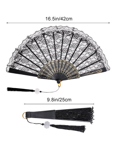 Abanico de Mano Plegable Jmkcoz Negro Floral 42 cm