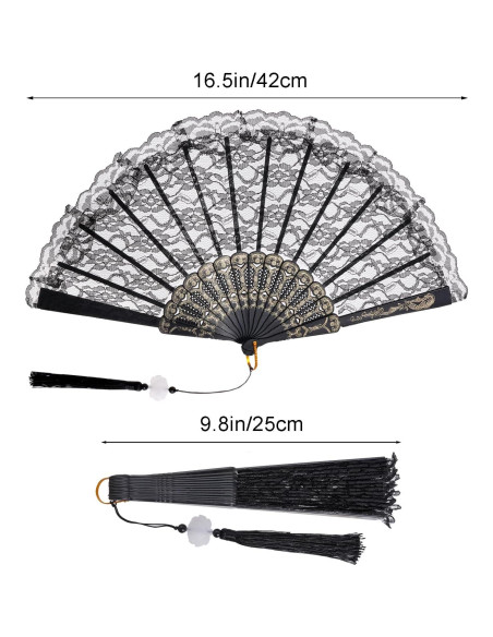 Abanico de Mano Plegable Jmkcoz Negro Floral 42 cm