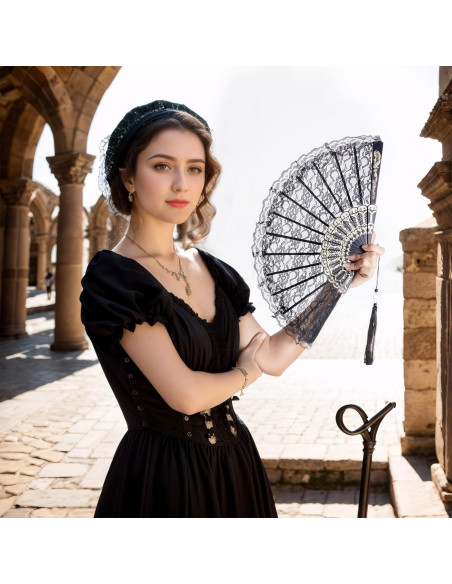 Abanico de Mano Plegable Jmkcoz Negro Floral 42 cm