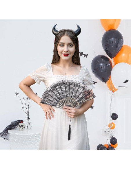 Abanico de Mano Plegable Jmkcoz Negro Floral 42 cm