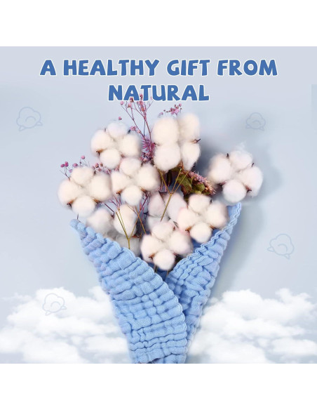 Paños de Baño para Bebés MUKIN - 6 Unidades 30x30 cm Algodón Azul