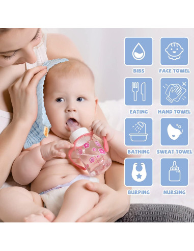 Paños de Baño para Bebés MUKIN - 6 Unidades 30x30 cm Algodón Azul