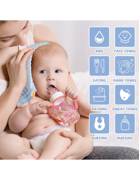 Paños de Baño para Bebés MUKIN - 6 Unidades 30x30 cm Algodón Azul