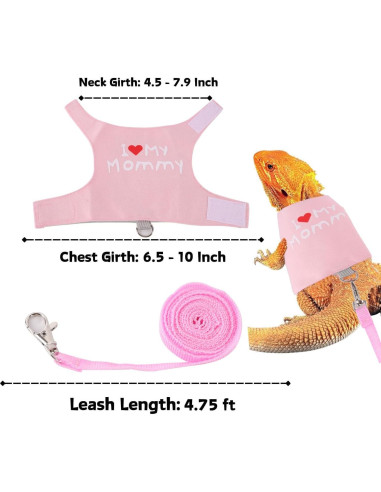 Arnés Ajustable para Dragón Barbudo WEVONIGU con Correa Rosa