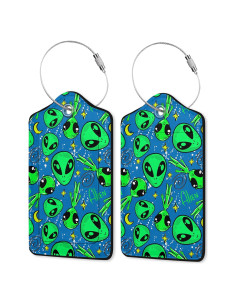 2 Etiquetas de Equipaje de Cuero Sintético ZEWOCA Verde Alienígenas