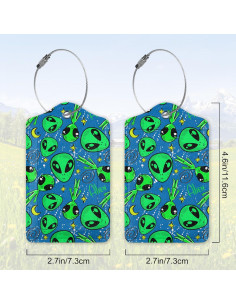 2 Etiquetas de Equipaje de Cuero Sintético ZEWOCA Verde Alienígenas 2