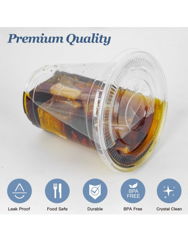 Charmount 50 Vasos de Plástico 12 oz Transparentes con Tapas y Pajitas