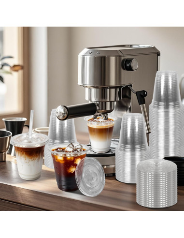 Charmount 50 Vasos de Plástico 12 oz Transparentes con Tapas y Pajitas