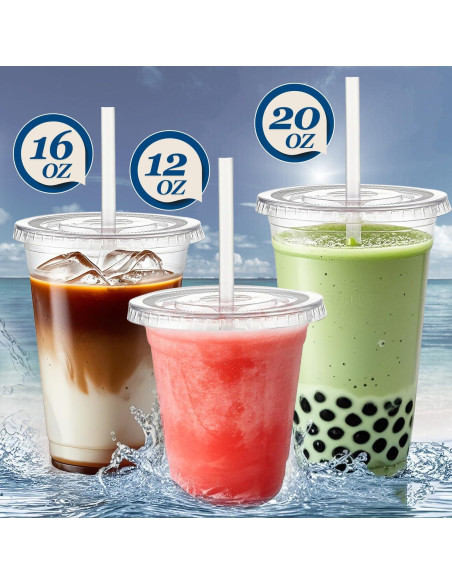 Charmount 50 Vasos de Plástico 12 oz Transparentes con Tapas y Pajitas