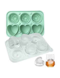 Molde de Hielo de Silicona IDVVSSX - 6 Bolas Corazón y Rosa