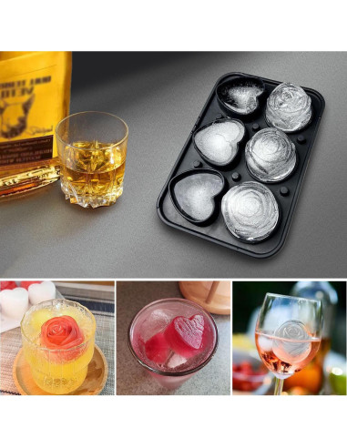 Molde de Hielo de Silicona IDVVSSX - 6 Bolas Corazón y Rosa