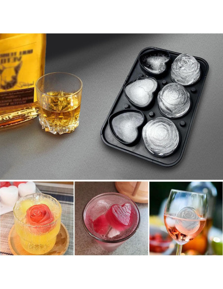 Molde de Hielo de Silicona IDVVSSX - 6 Bolas Corazón y Rosa