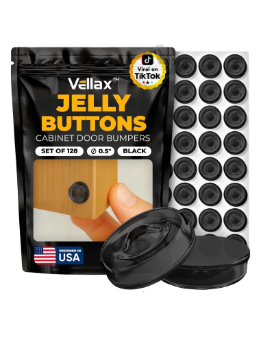 128 Topes de Puerta de Gabinete Silicona Negra Vellax