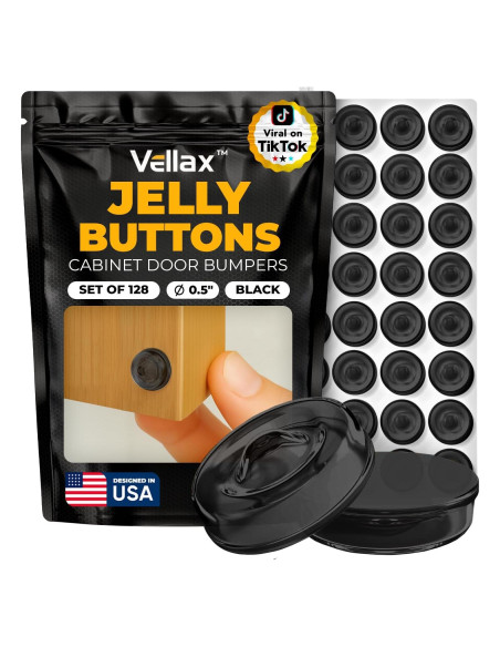128 Topes de Puerta de Gabinete Silicona Negra Vellax