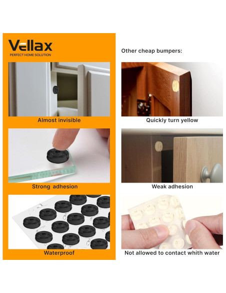 128 Topes de Puerta de Gabinete Silicona Negra Vellax