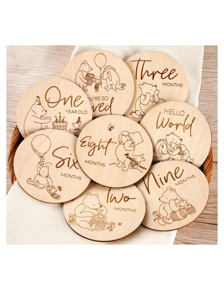 Marcador de Hitos Mensuales Winnie Baby HOUISM - 8 Discos de Madera Marcador de Hitos Mensuales Winnie Baby HOUISM - 8 Discos de Madera