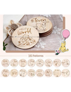 Marcador de Hitos Mensuales Winnie Baby HOUISM - 8 Discos de Madera 2