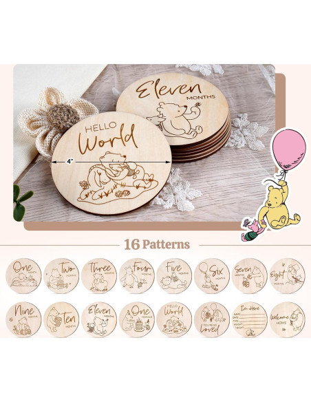 Marcador de Hitos Mensuales Winnie Baby HOUISM - 8 Discos de Madera Marcador de Hitos Mensuales Winnie Baby HOUISM - 8 Discos de Madera