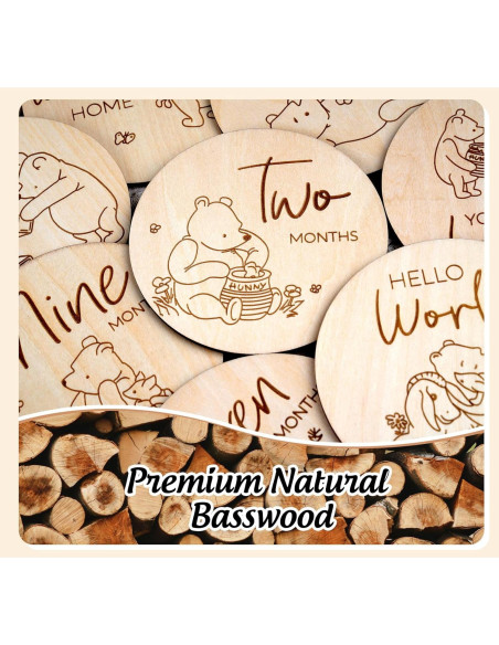 Marcador de Hitos Mensuales Winnie Baby HOUISM - 8 Discos de Madera Marcador de Hitos Mensuales Winnie Baby HOUISM - 8 Discos de Madera