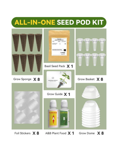 Kit de Vaso Hidropónico LYKOCLEAN 8 Vasos con Albahaca
