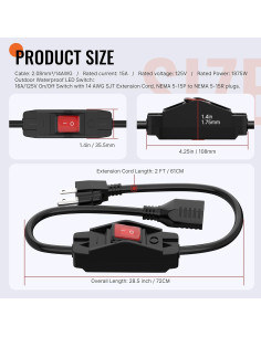 Cable de Extensión 0.61 m Joinfworld con Interruptor Impermeable 2