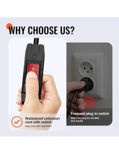 Cable de Extensión 0.61 m Joinfworld con Interruptor Impermeable