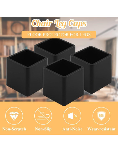 16 Tapones de Pierna de Silla HARSKIYER 20x20mm Negros