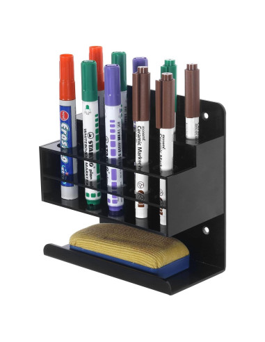 Soporte de Marcadores de Acrílico Negro MyGift con Bandeja para Borrador