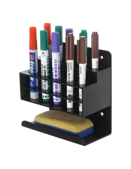 Soporte de Marcadores de Acrílico Negro MyGift con Bandeja para Borrador