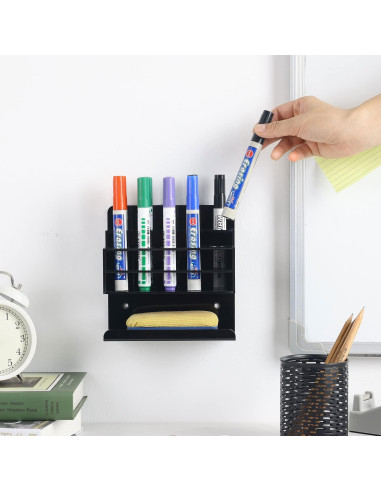 Soporte de Marcadores de Acrílico Negro MyGift con Bandeja para Borrador