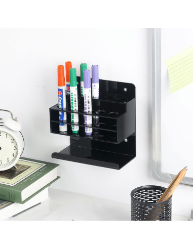 Soporte de Marcadores de Acrílico Negro MyGift con Bandeja para Borrador