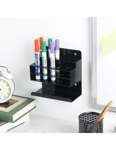 Soporte de Marcadores de Acrílico Negro MyGift con Bandeja para Borrador