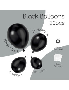 Kit de Arco de Globos Negros 120pcs - Decoración Fiesta Cumpleaños 2