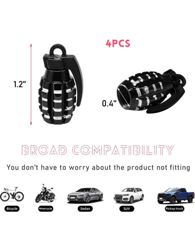 4 Tapones de Válvula de Neumático de Coche Povtii - Negro